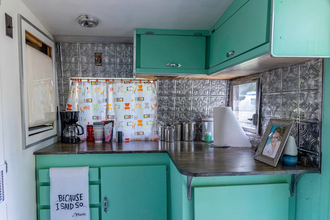 Rose vintage camper interior